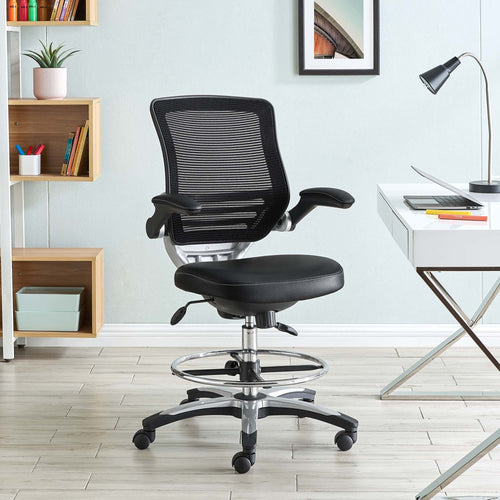 Edge Drafting Chair with Mesh Back, Flip-Up Arms & Foot Ring - Ergonomic Tall Office Stool