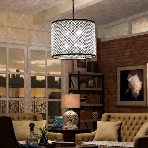 Prosperity Chandelier with Crystal Bead Fillings & Rust-Tinted Steel - Industrial Vintage 8-Light Fixture