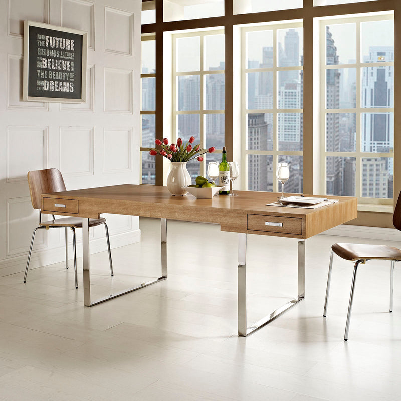 Tinker Office Desk with Two Dovetailed Storage Drawers - Modern Steel Base & Wood Home Office Desk