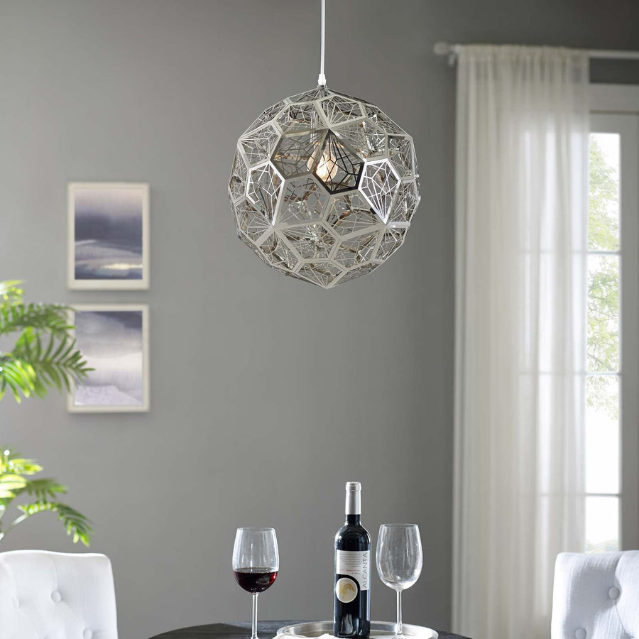 Shine Pendant Chandelier with Diamond-Pattern Open Globe - Modern Glam Chrome Stainless Steel Ceiling Light