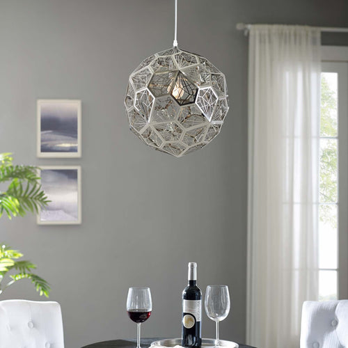 Shine Pendant Chandelier with Diamond-Pattern Open Globe - Modern Glam Chrome Stainless Steel Ceiling Light