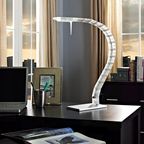 Inspect LED Table Lamp with Flexible Metal Arm & Full-Range Dimmer - Modern Task Lamp in White