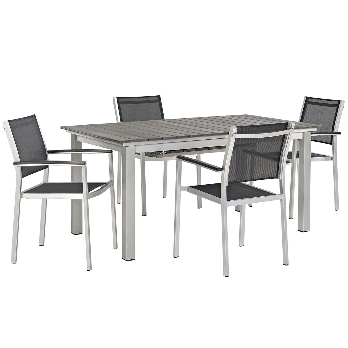 Shore 5 Piece Outdoor Patio Aluminum Dining Set with Wood Panel Accents (Modern Minimalist & Weather-Resistant)