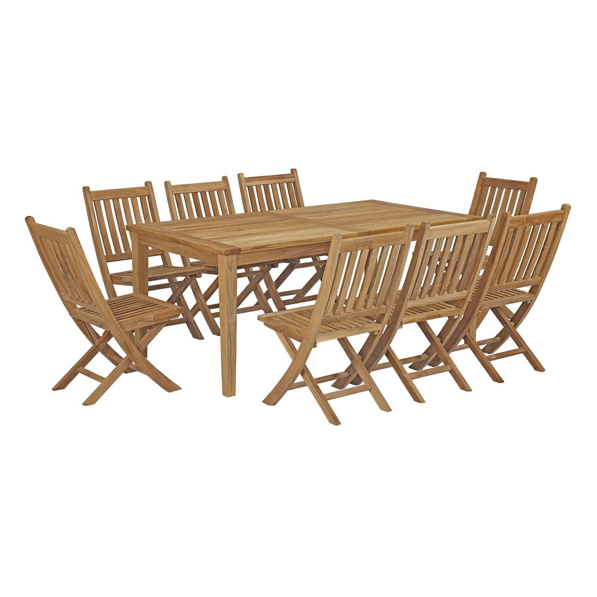 Marina 9 Piece Outdoor Patio Solid Teak Wood Dining Set with 8 Armchairs (Coastal Modern & Weather-Resistant Seating)