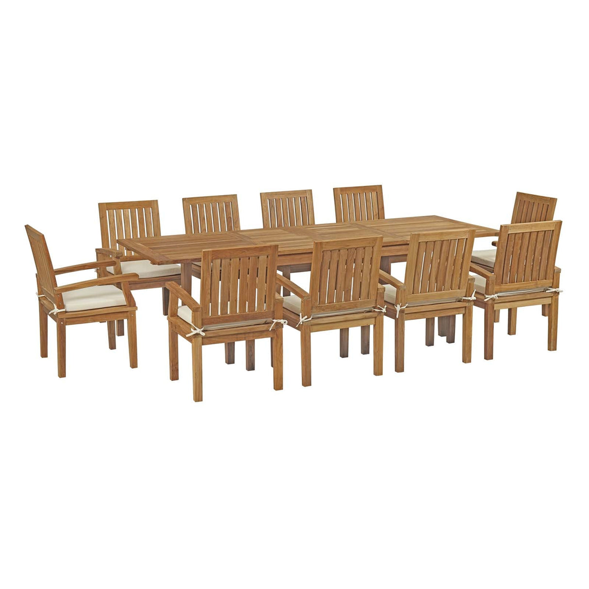 Marina 11 Piece Outdoor Patio Teak Dining Set - Coastal Modern & Weather-Resistant Solid Wood