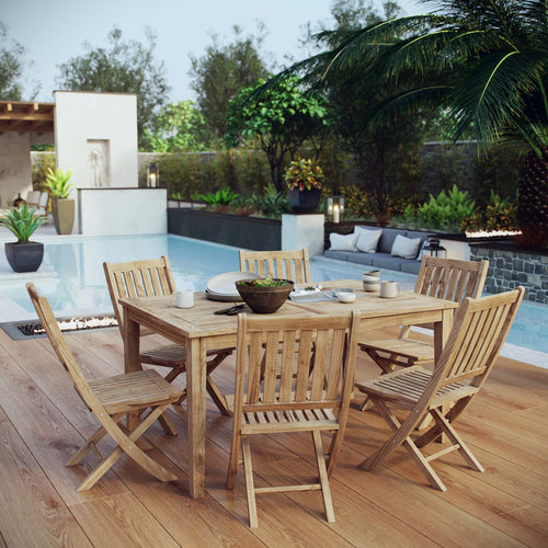 Marina 7 Piece Outdoor Patio Teak Dining Set - Coastal Modern & Weather-Resistant