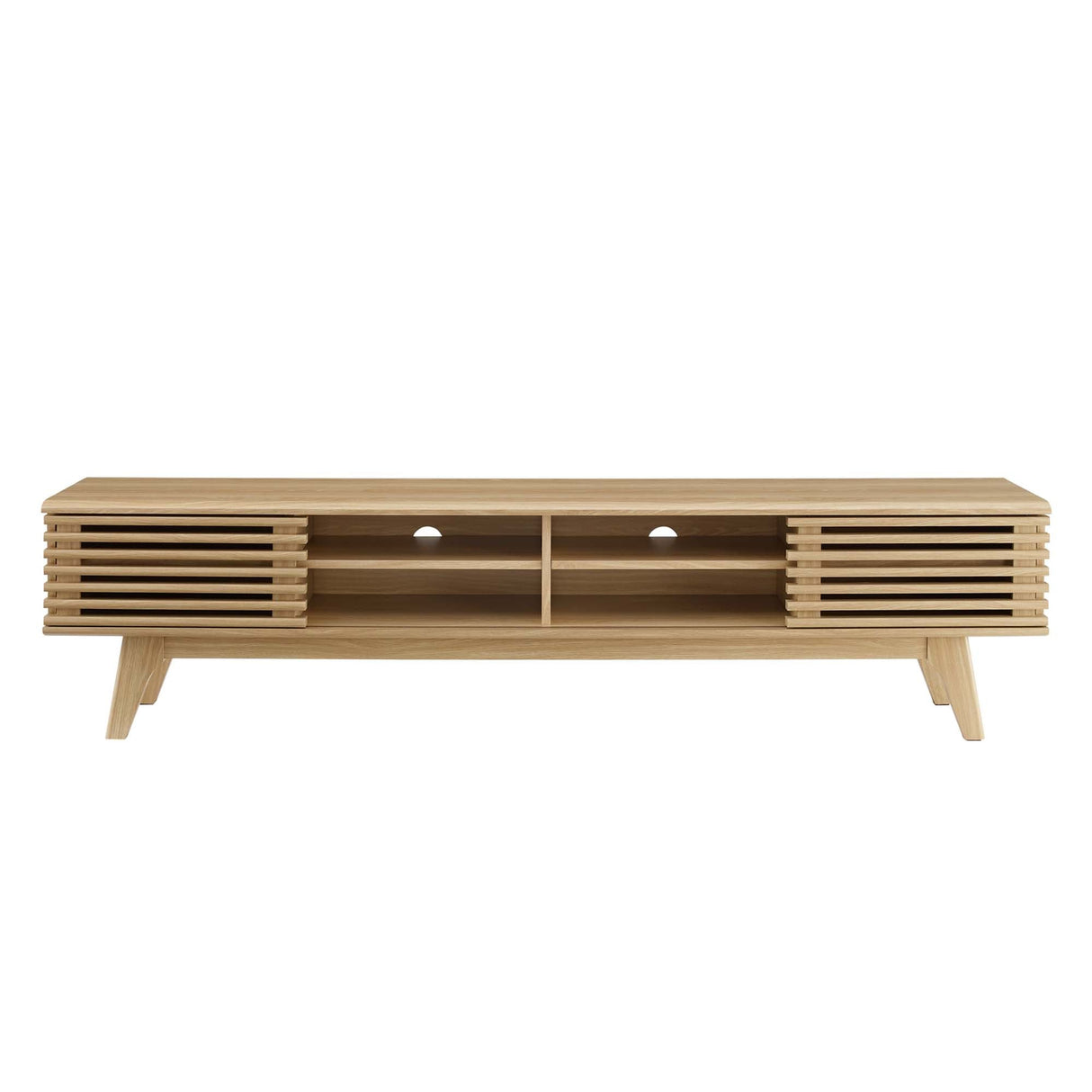Render 70-Inch Entertainment Center TV Stand - Mid-Century Modern & Slatted Door Storage