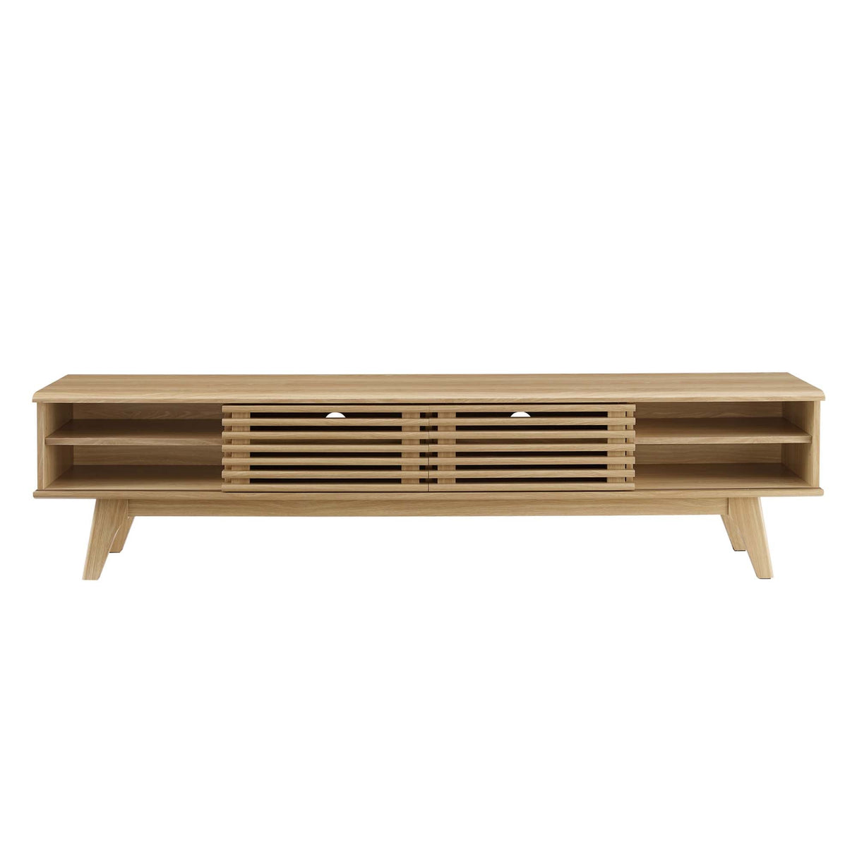 Render 70-Inch Entertainment Center TV Stand - Mid-Century Modern & Slatted Door Storage