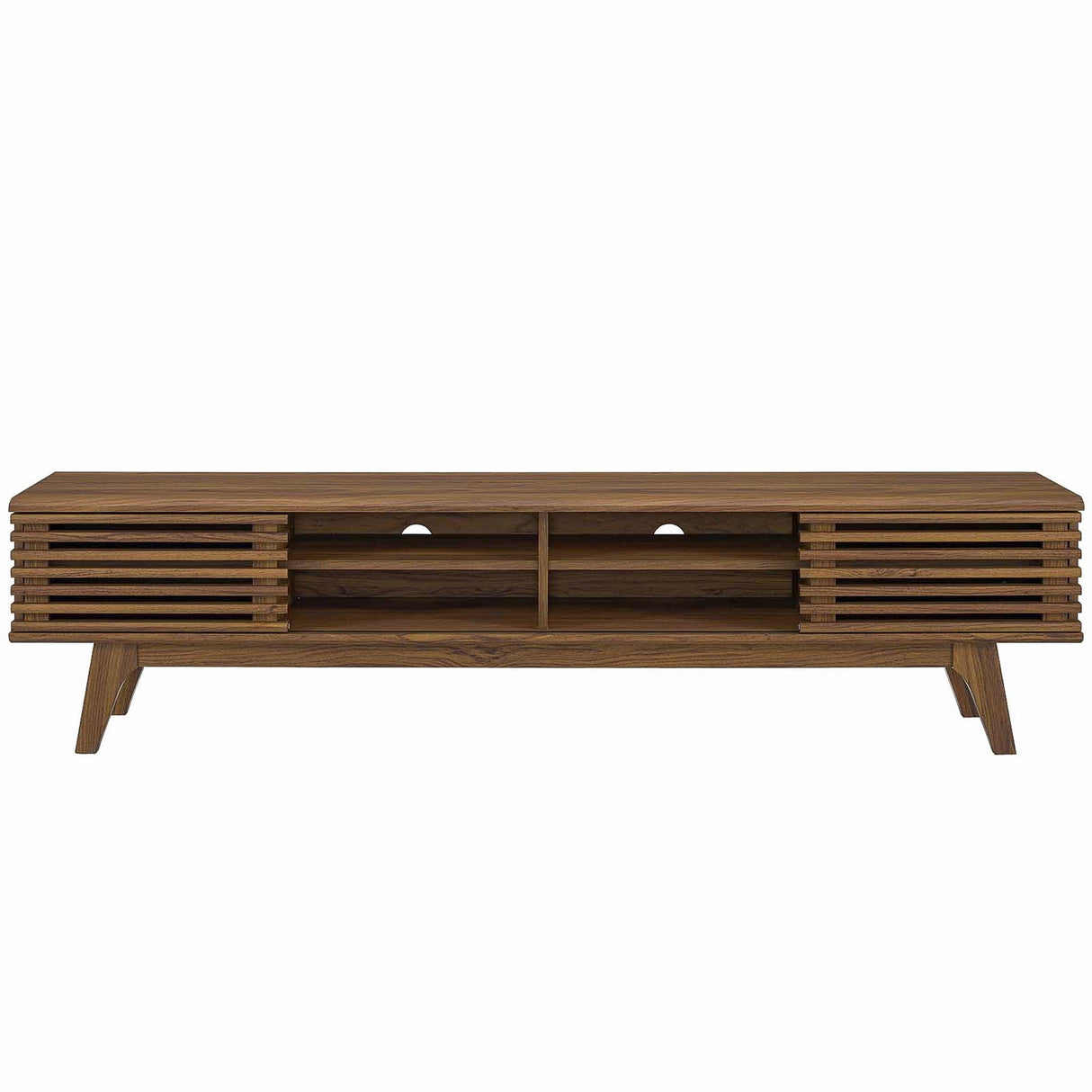 Render 70-Inch Entertainment Center TV Stand - Mid-Century Modern & Slatted Door Storage
