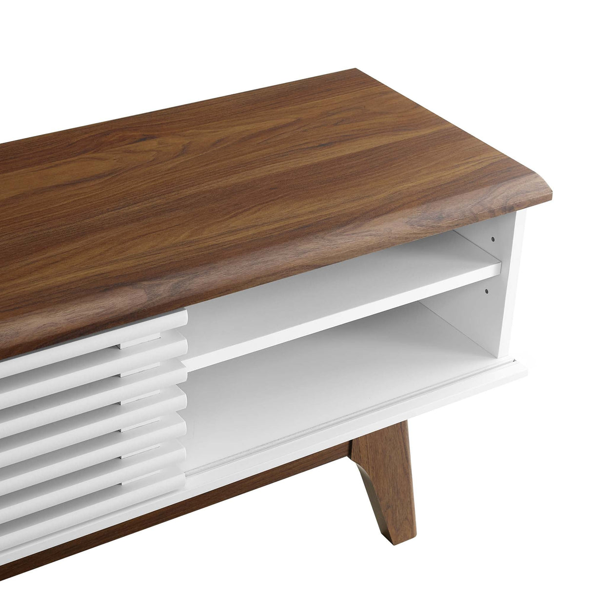 Render 70-Inch Entertainment Center TV Stand - Mid-Century Modern & Slatted Door Storage