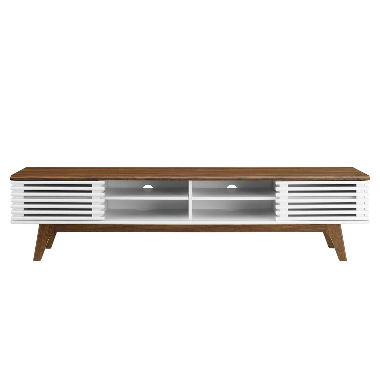 Render 70-Inch Entertainment Center TV Stand - Mid-Century Modern & Slatted Door Storage