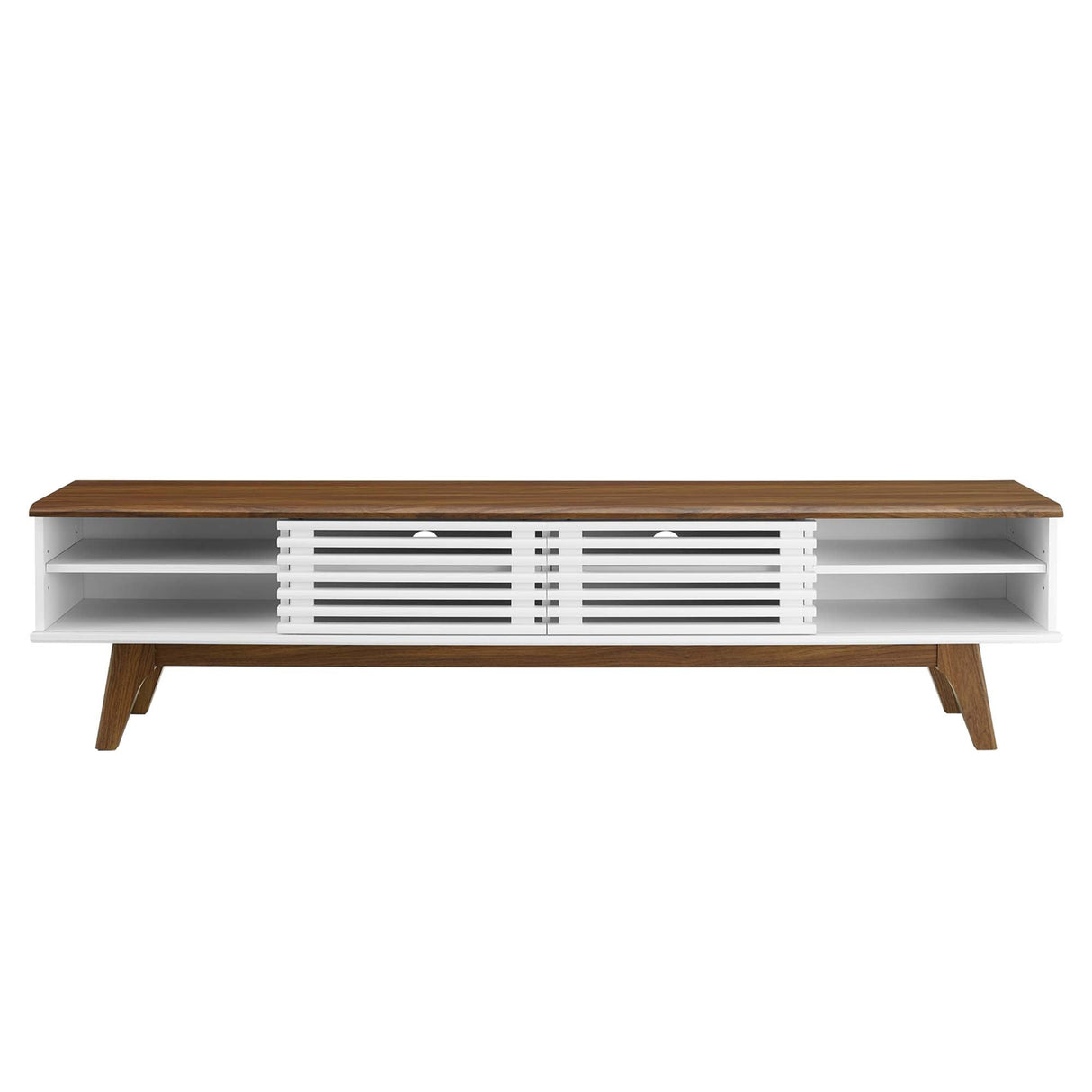 Render 70-Inch Entertainment Center TV Stand - Mid-Century Modern & Slatted Door Storage