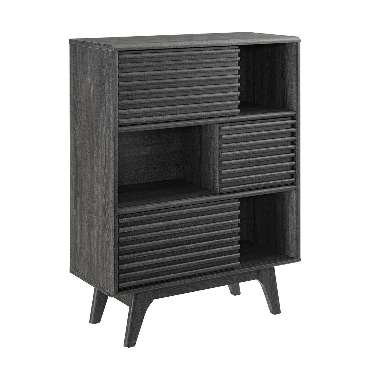 Render Three-Tier Display Storage Cabinet Stand - Mid-Century Modern & Versatile Living Room Storage