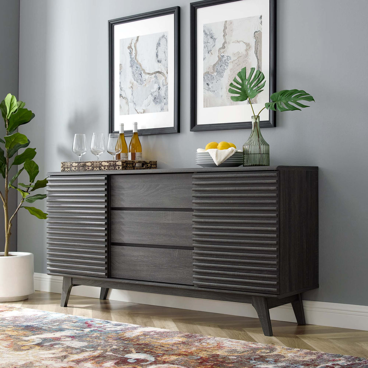 Render 63" Sideboard Buffet Table or TV Stand - Mid-Century Modern & Multi-Functional Storage