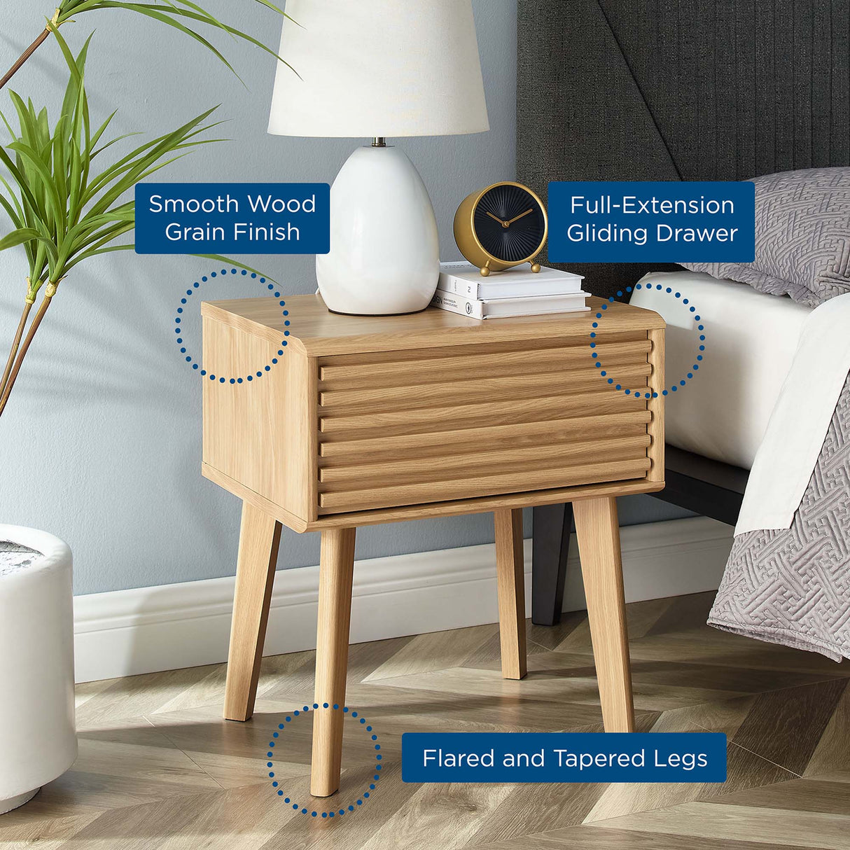 Render End Table - Mid-Century Modern Side Table with Storage Drawer