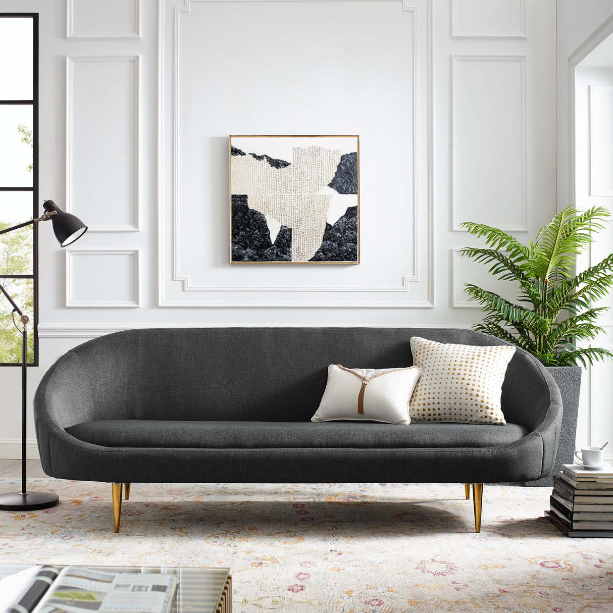 Sublime Vertical Curve Back Fabric Sofa - Modern Curved Silhouette & Vertical Channel Tufting