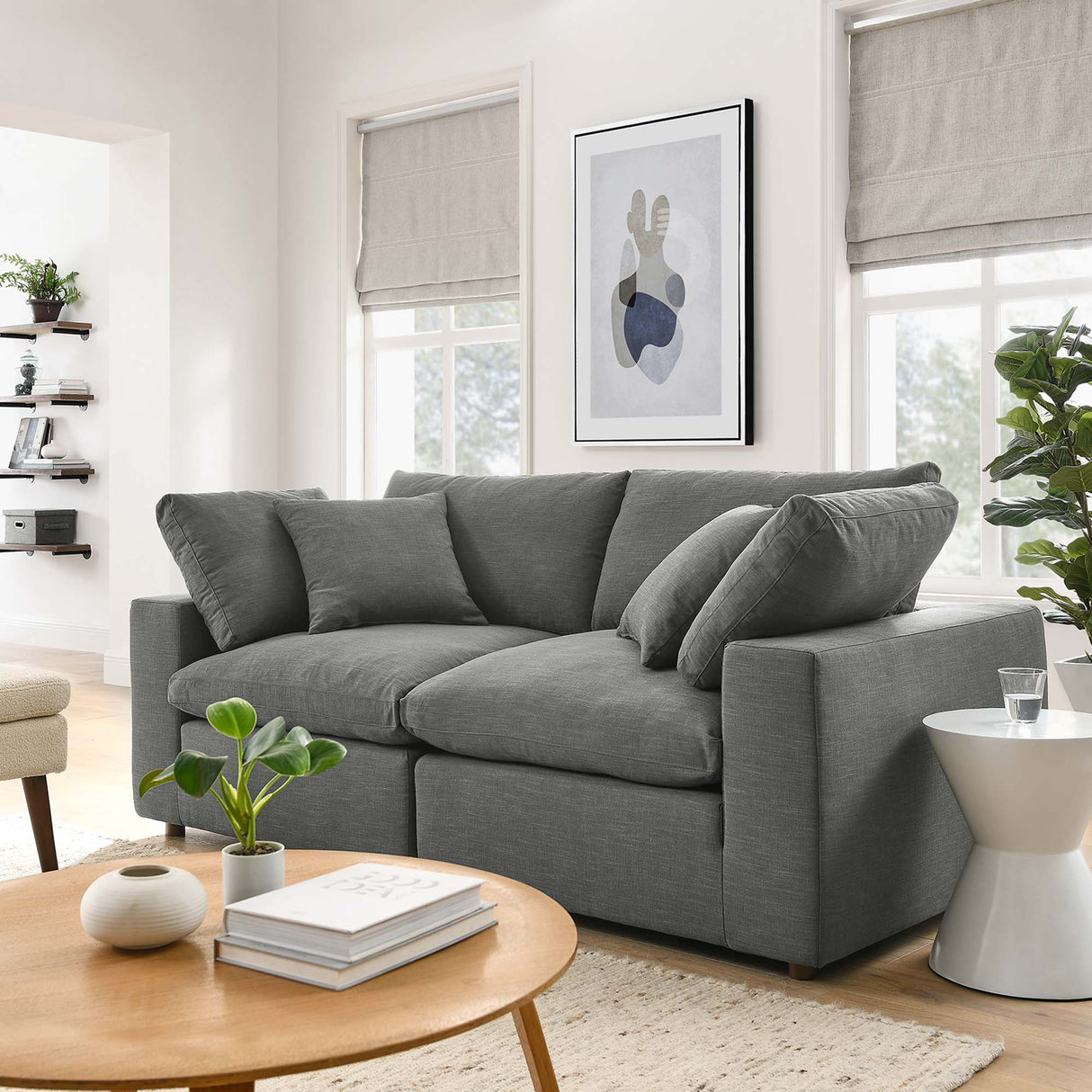 Commix Down Filled Overstuffed 2 Piece Sectional Sofa Set - Modern Cloud Aesthetic & Deep Seating Comfort