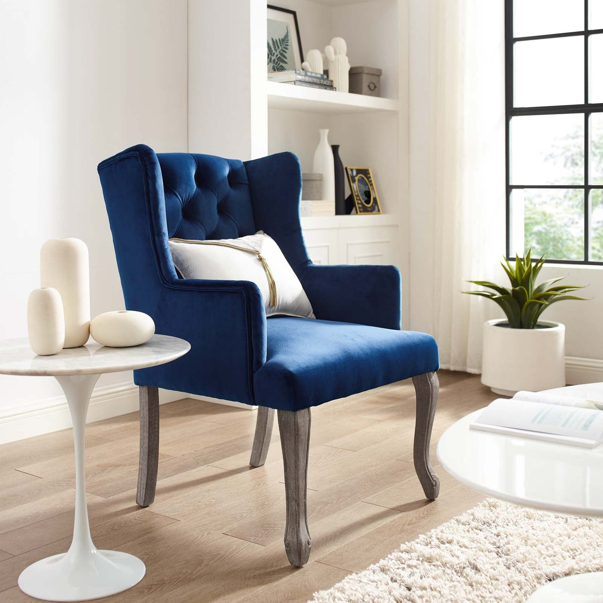 Realm French Vintage Dining Performance Velvet Armchair - Antique Wingback & Stain-Resistant