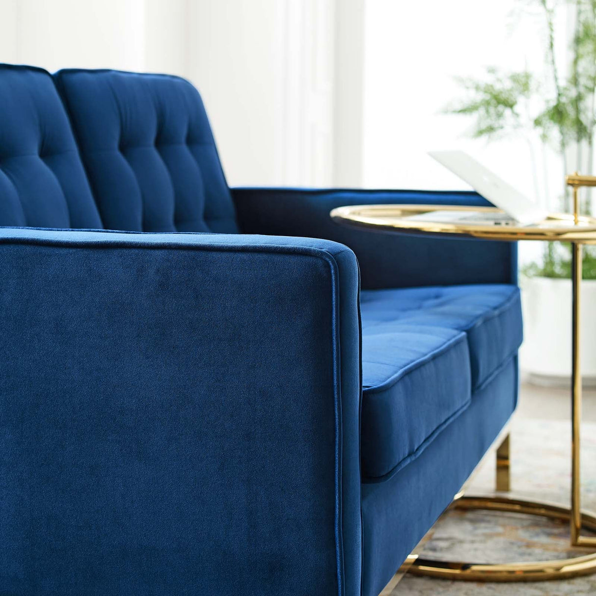 Loft Gold Stainless Steel Leg Performance Velvet Loveseat - Retro-Modern & Stain-Resistant Lounge Seating