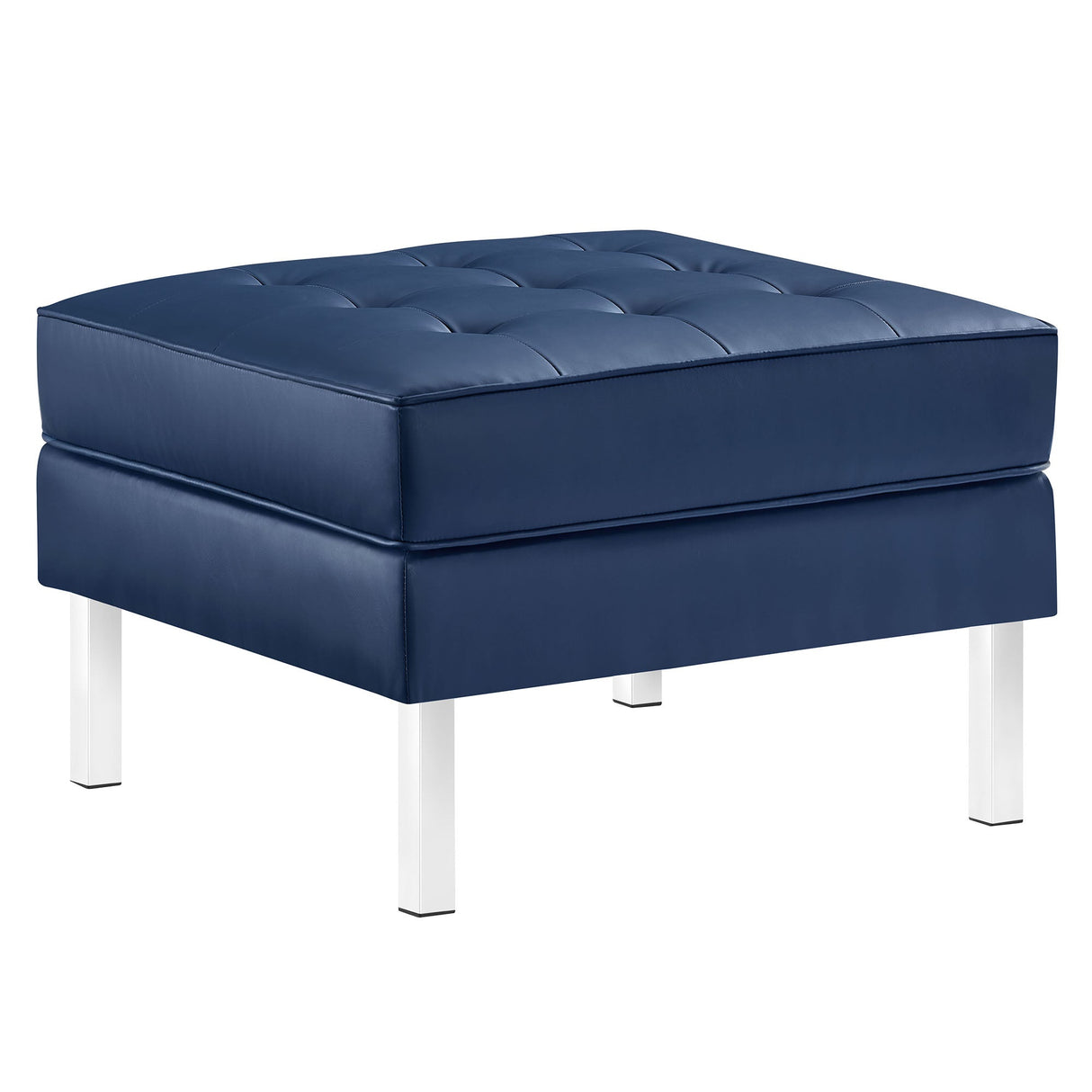 Loft Tufted Vegan Leather Ottoman - Mid-Century Modern & Stainless Steel Base