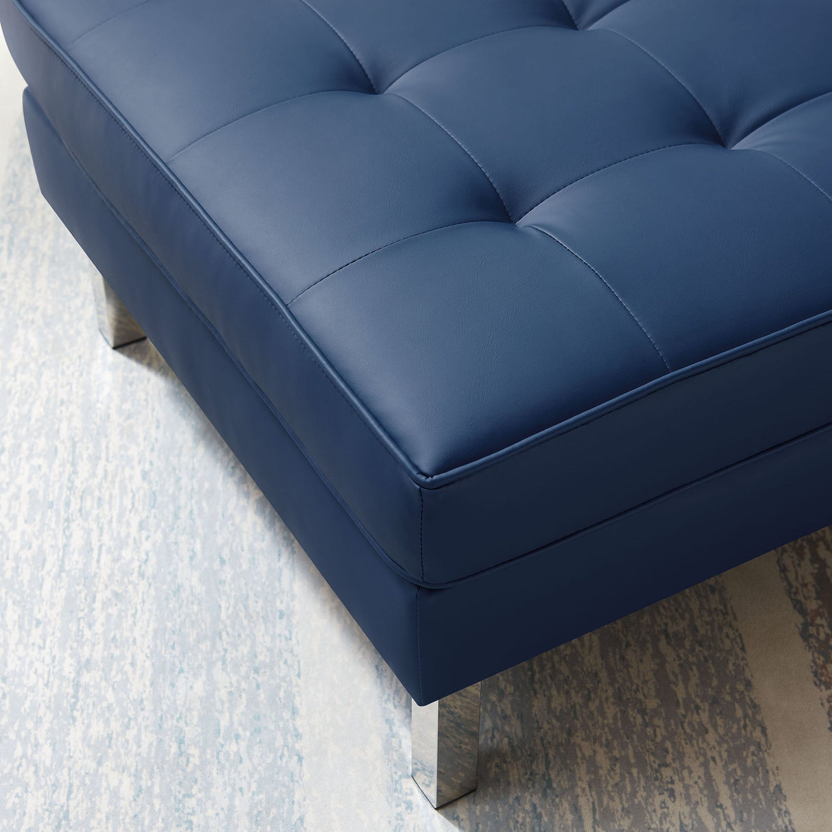 Loft Tufted Vegan Leather Ottoman - Mid-Century Modern & Stainless Steel Base