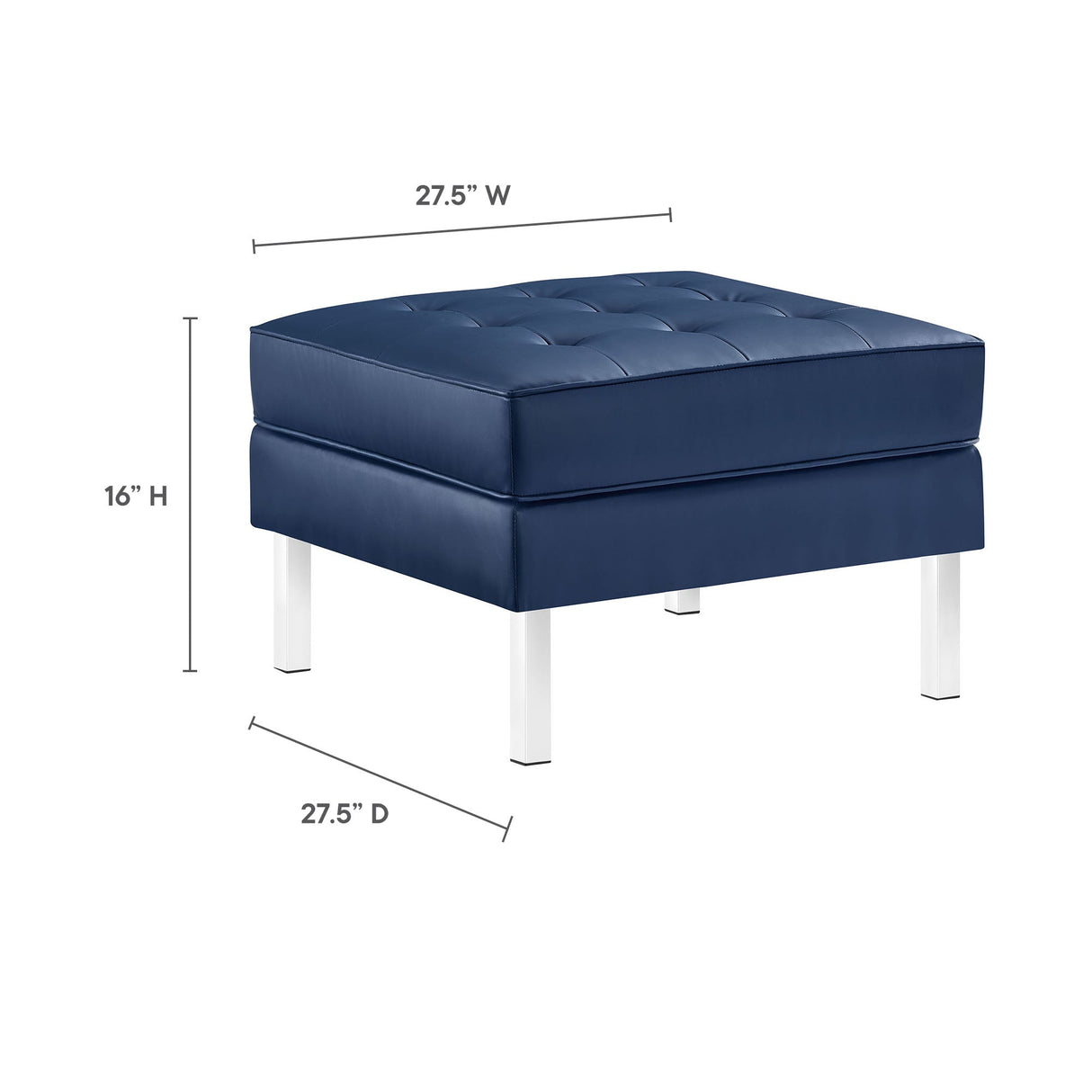 Loft Tufted Vegan Leather Ottoman - Mid-Century Modern & Stainless Steel Base