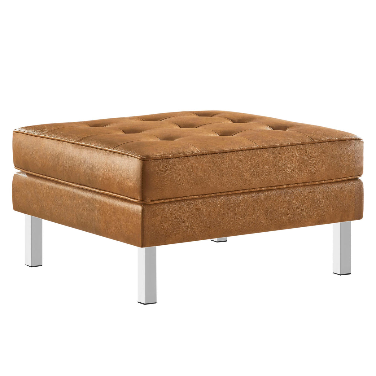 Loft Tufted Vegan Leather Ottoman - Mid-Century Modern & Stainless Steel Base