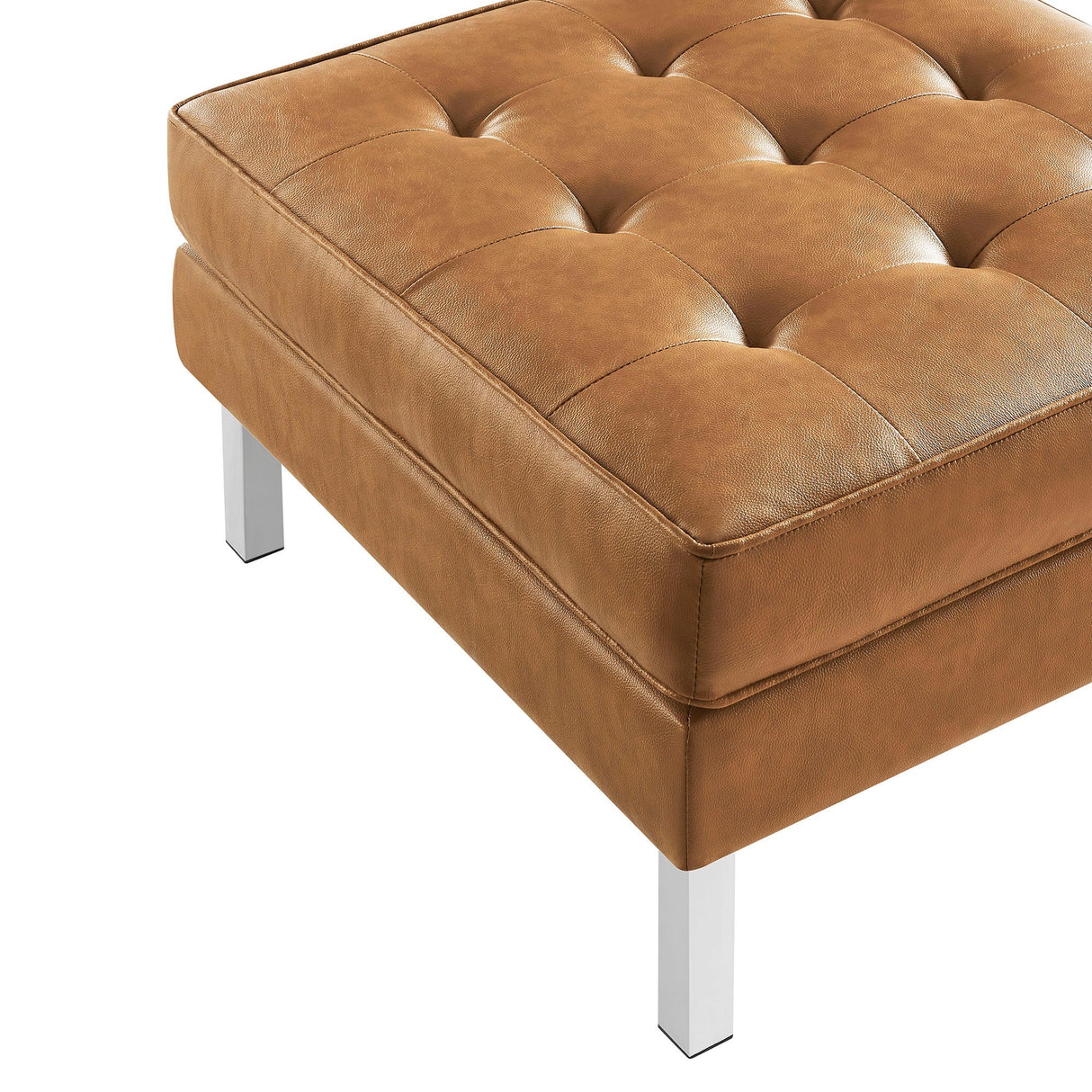 Loft Tufted Vegan Leather Ottoman - Mid-Century Modern & Stainless Steel Base