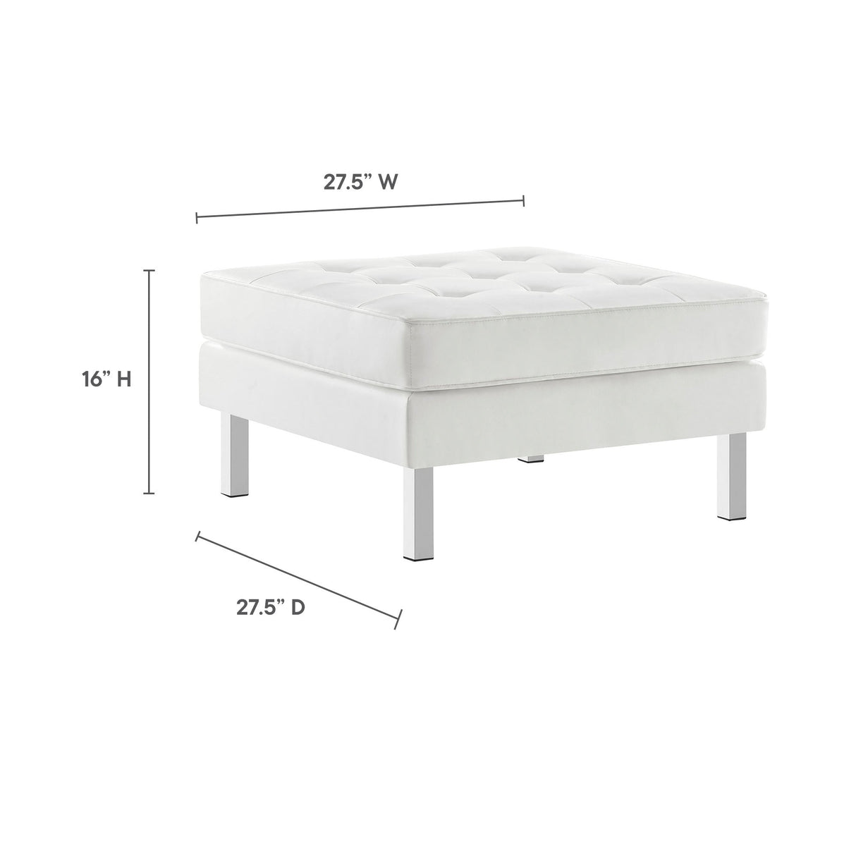 Loft Tufted Vegan Leather Ottoman - Mid-Century Modern & Stainless Steel Base