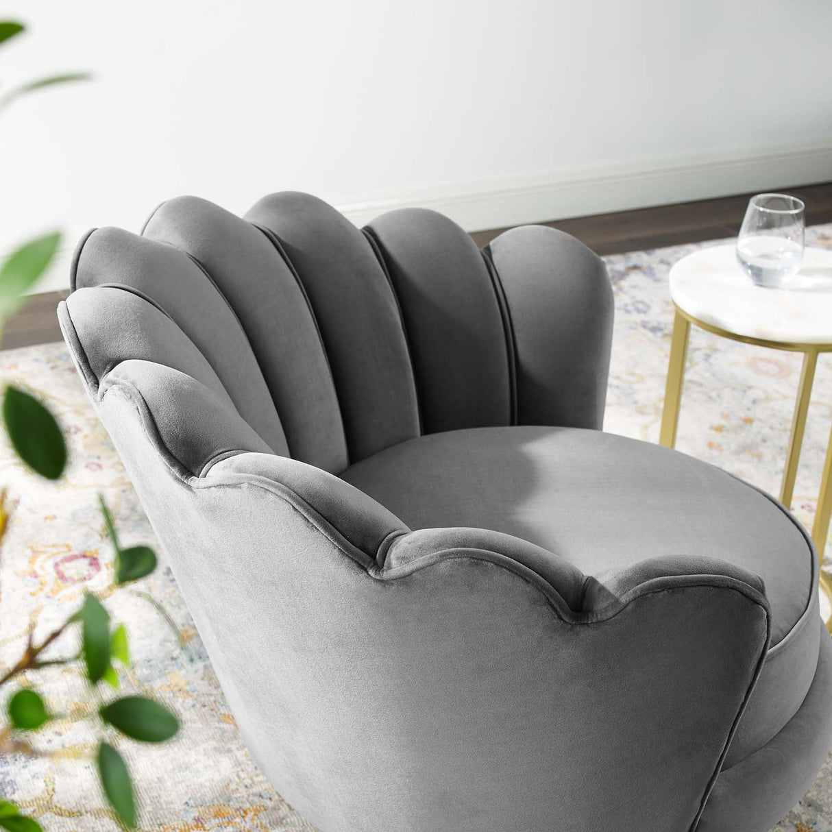 Admire Scalloped Edge Performance Velvet Accent Armchair - Glam Deco & Stain-Resistant