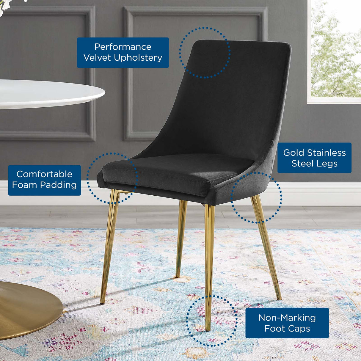 Viscount Modern Accent Performance Velvet Dining Chair - Vintage Glam & Stain-Resistant