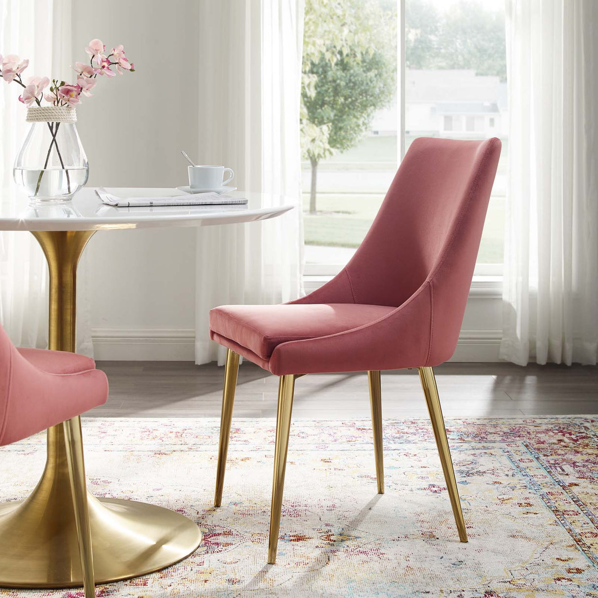 Viscount Modern Accent Performance Velvet Dining Chair - Vintage Glam & Stain-Resistant