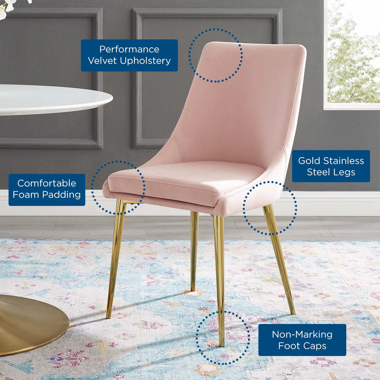 Viscount Modern Accent Performance Velvet Dining Chair - Vintage Glam & Stain-Resistant
