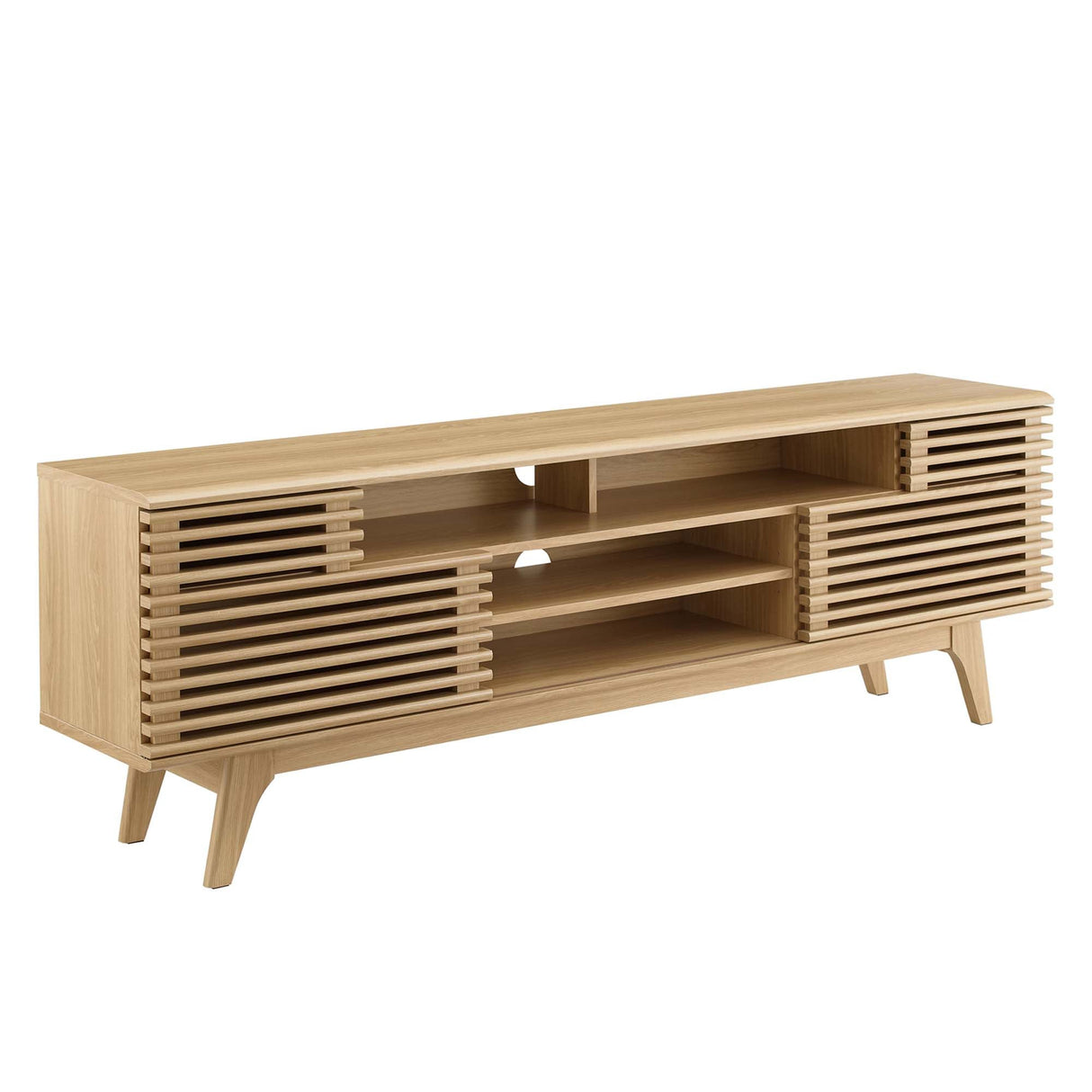 Render 71" Media Console TV Stand - Mid-Century Modern & Slatted Sliding Doors