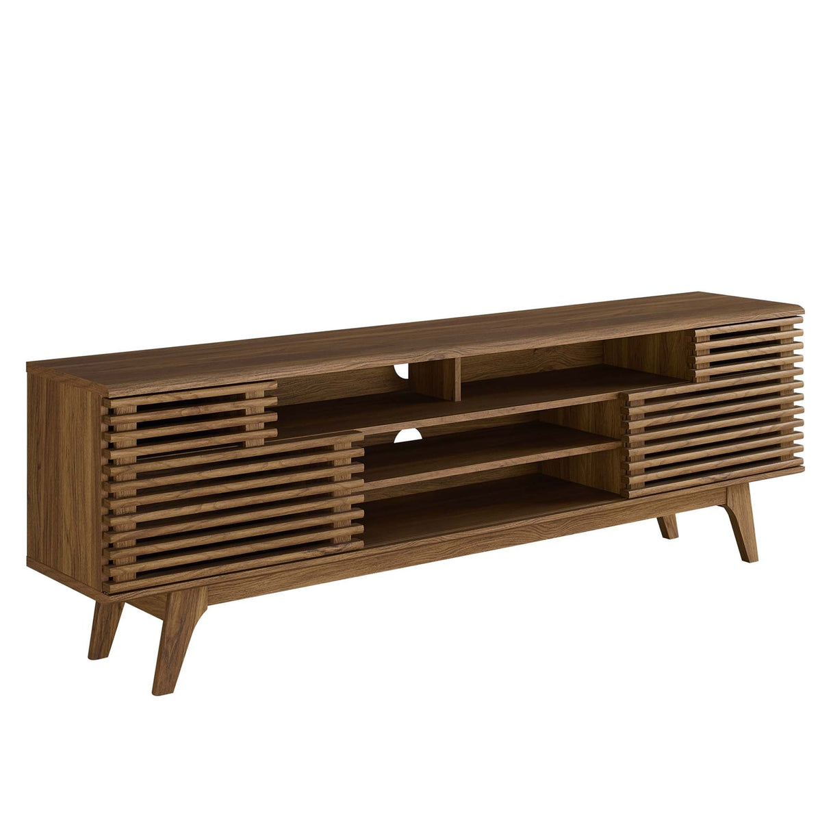 Render 71" Media Console TV Stand - Mid-Century Modern & Slatted Sliding Doors