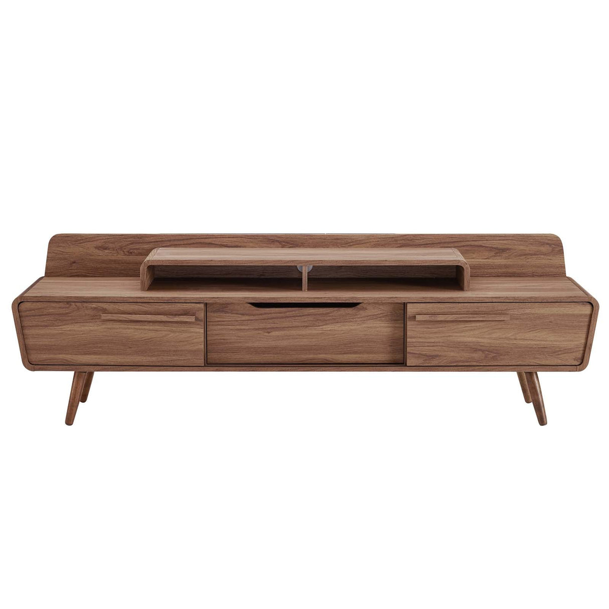 Omnistand 74 Inch Entertainment Center TV Stand - Mid-Century Modern & Walnut Grain