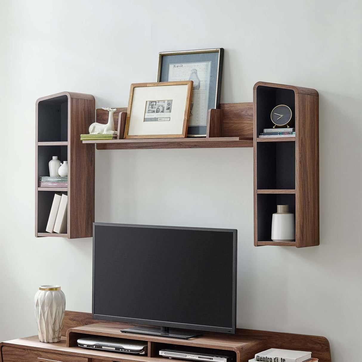 Omnistand Wall Mounted Shelves - Mid-Century Modern & Walnut Grain Finish