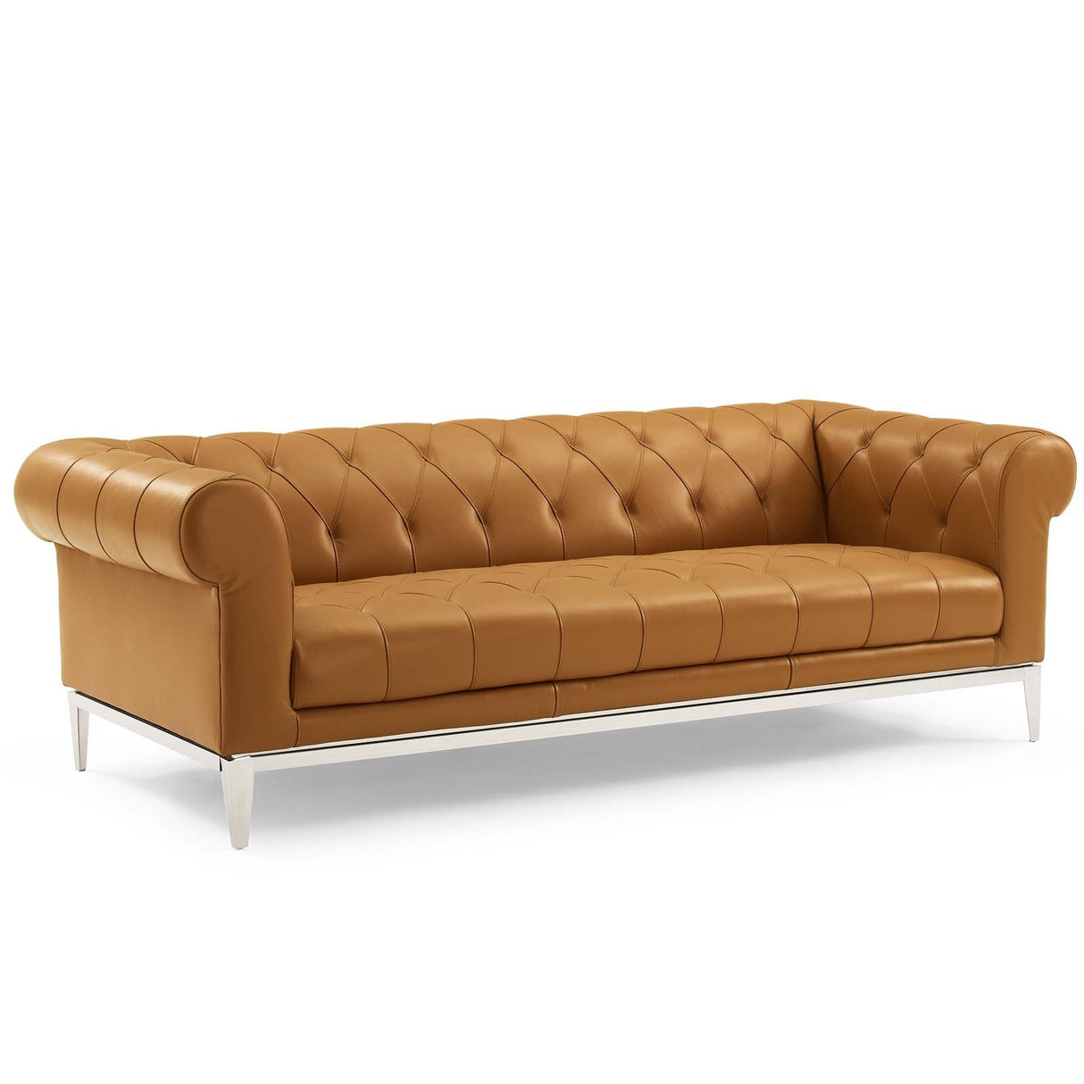 Idyll Tufted Button Upholstered Leather Chesterfield Sofa - Vintage Glam & Large Living Room Seating