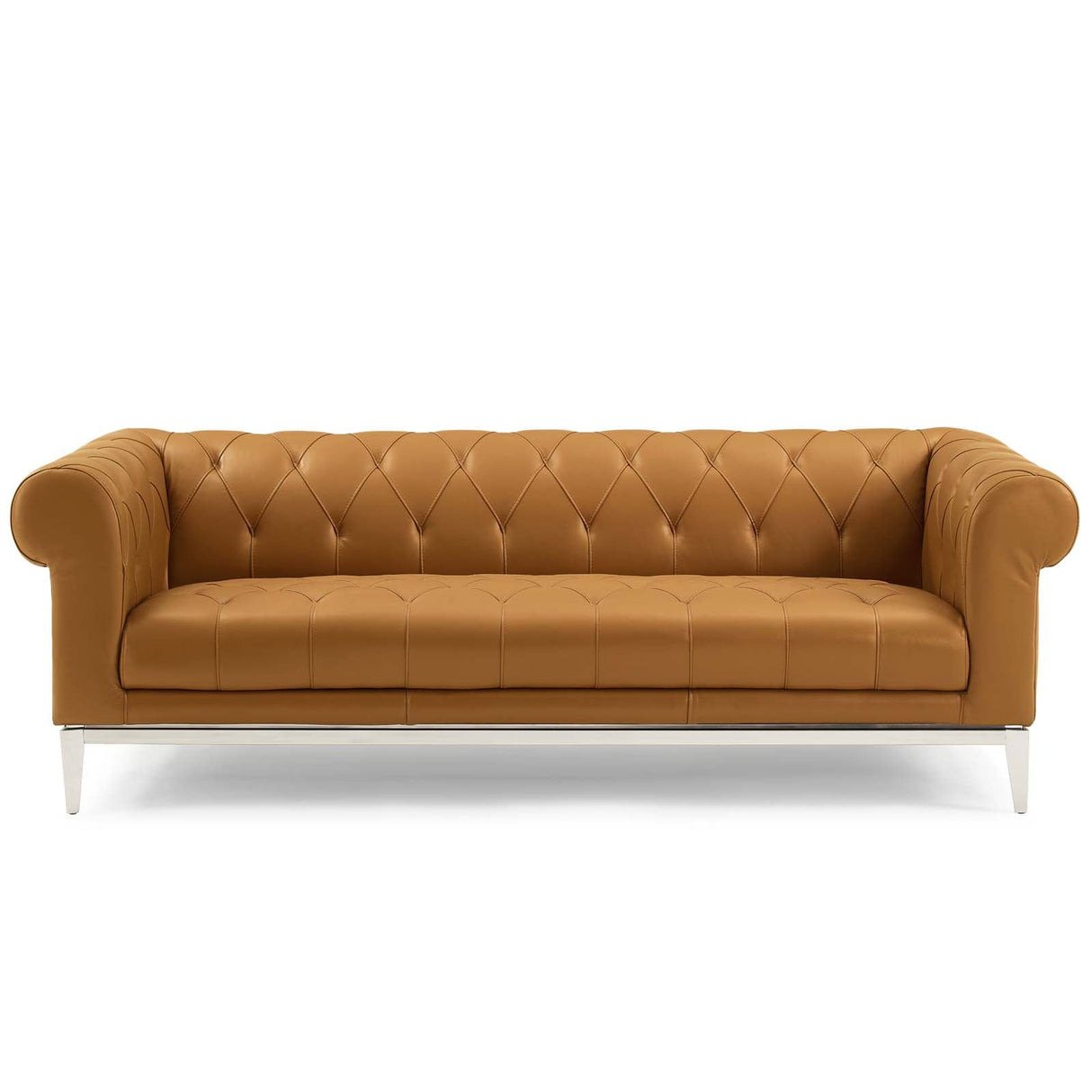 Idyll Tufted Button Upholstered Leather Chesterfield Sofa - Vintage Glam & Large Living Room Seating