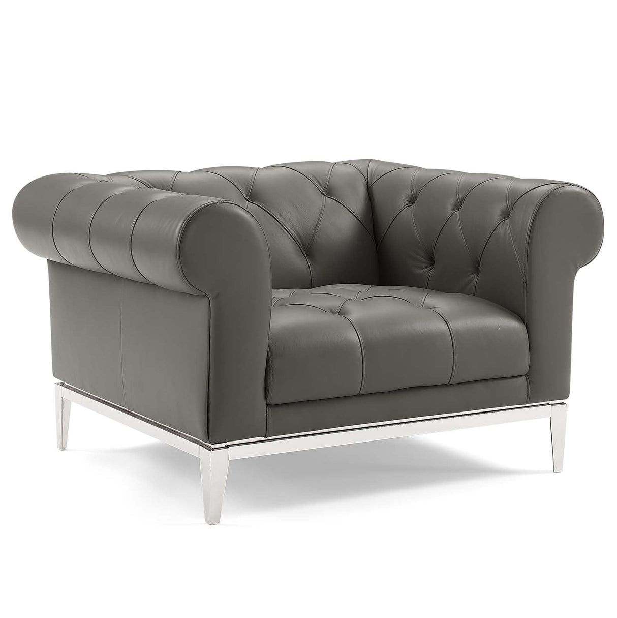 Idyll Tufted Button Upholstered Leather Chesterfield Armchair - Vintage Glam & Ergonomic Seating