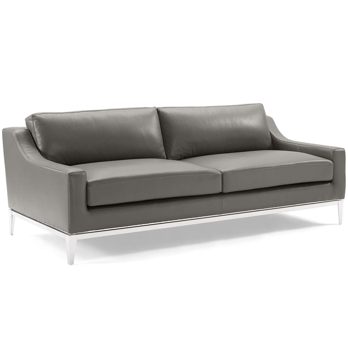 Harness 83.5" Leather Sofa - Mid-Century Modern & Stainless Steel Base