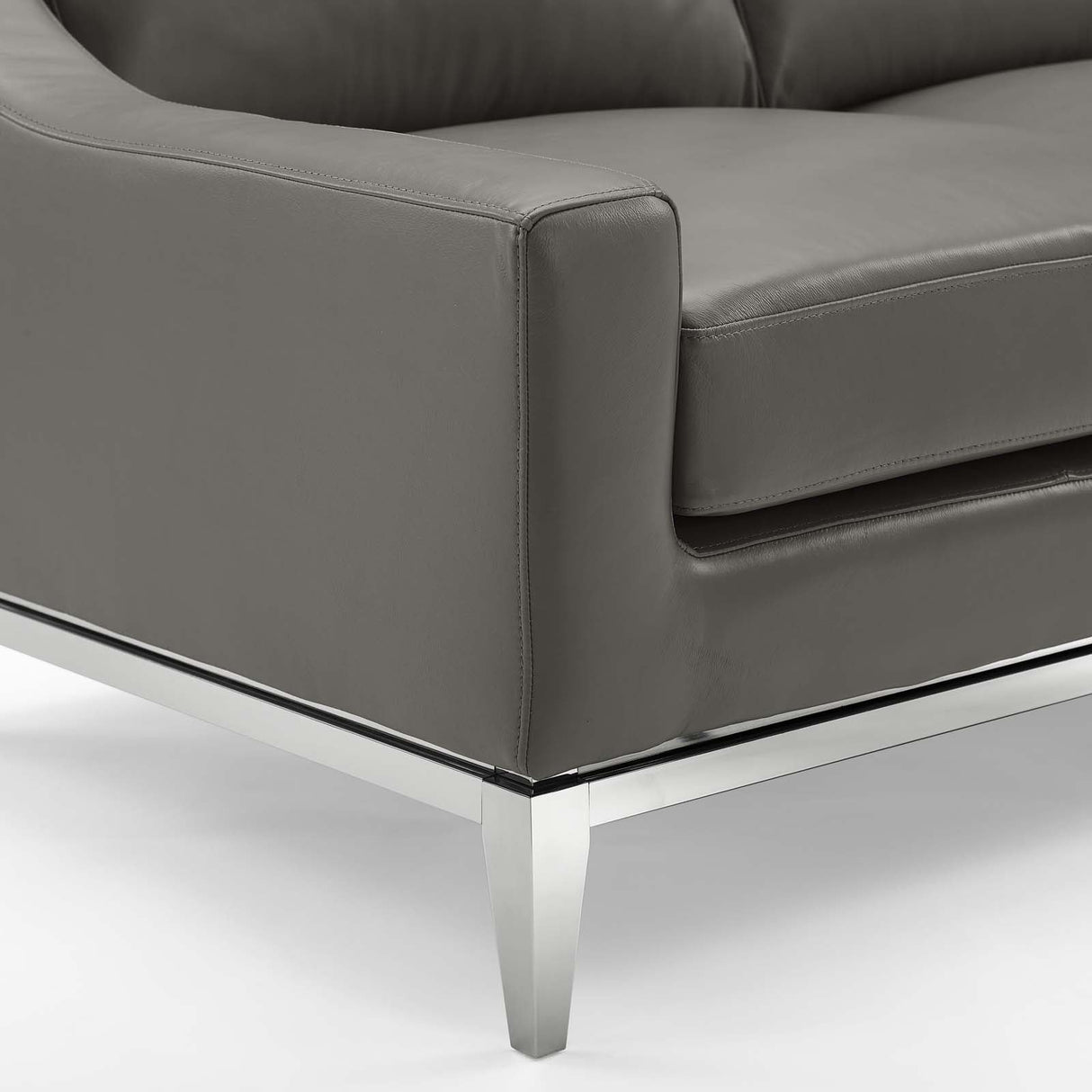 Harness 83.5" Leather Sofa - Mid-Century Modern & Stainless Steel Base