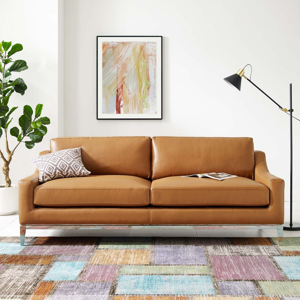 Harness 83.5" Leather Sofa - Mid-Century Modern & Stainless Steel Base