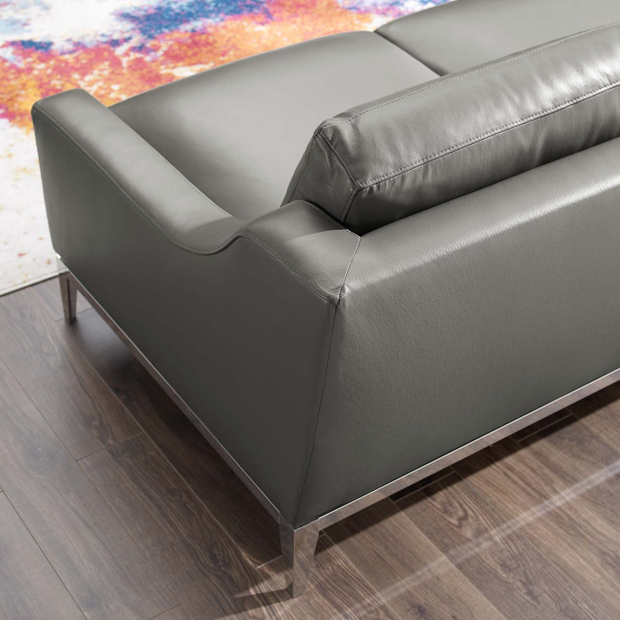 Harness 64" Stainless Steel Base Leather Loveseat - Modern Industrial & Premium Padded Comfort