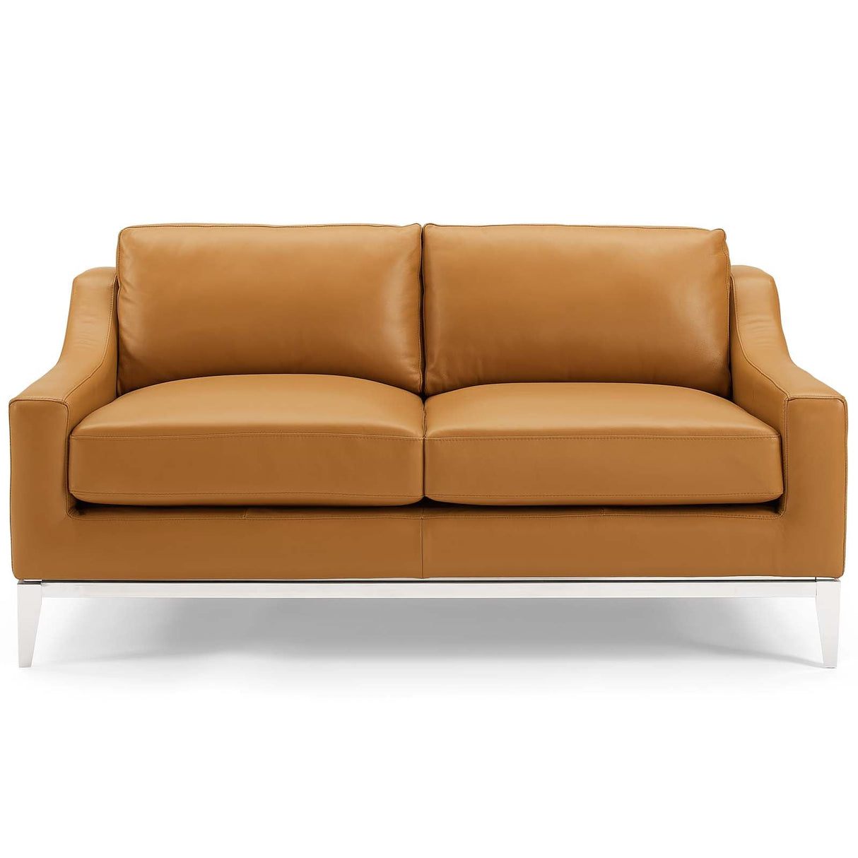 Harness 64" Stainless Steel Base Leather Loveseat - Modern Industrial & Premium Padded Comfort