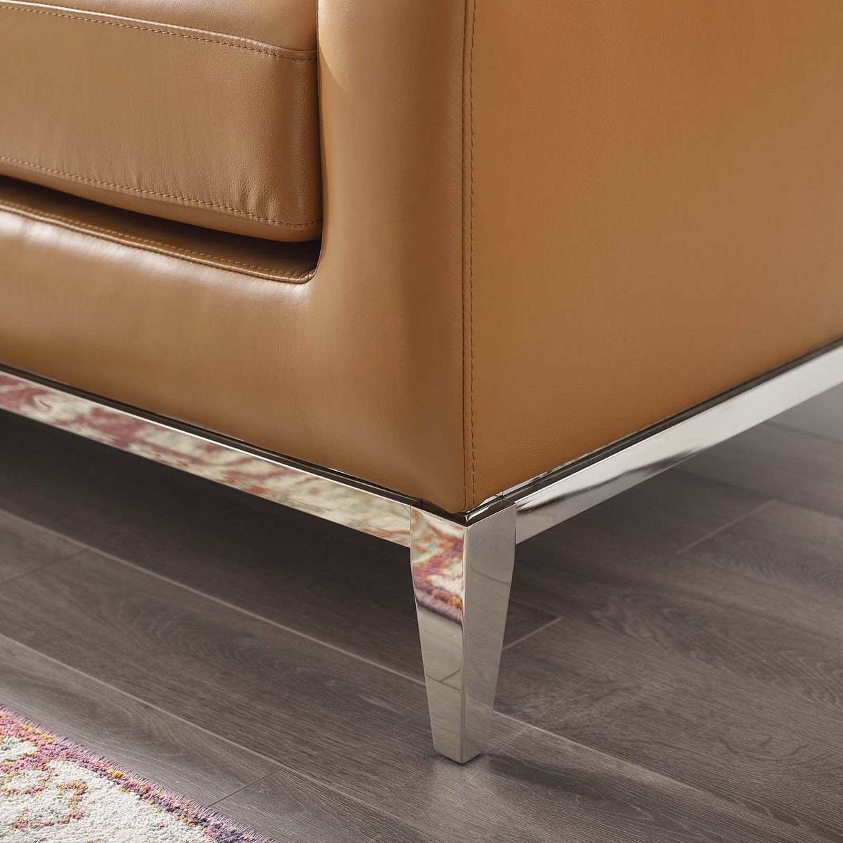 Harness 64" Stainless Steel Base Leather Loveseat - Modern Industrial & Premium Padded Comfort