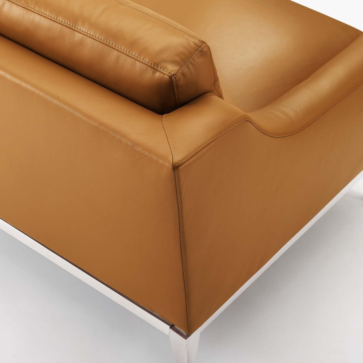Harness Stainless Steel Base Leather Armchair - Mid-Century Modern & Polished Chrome Support