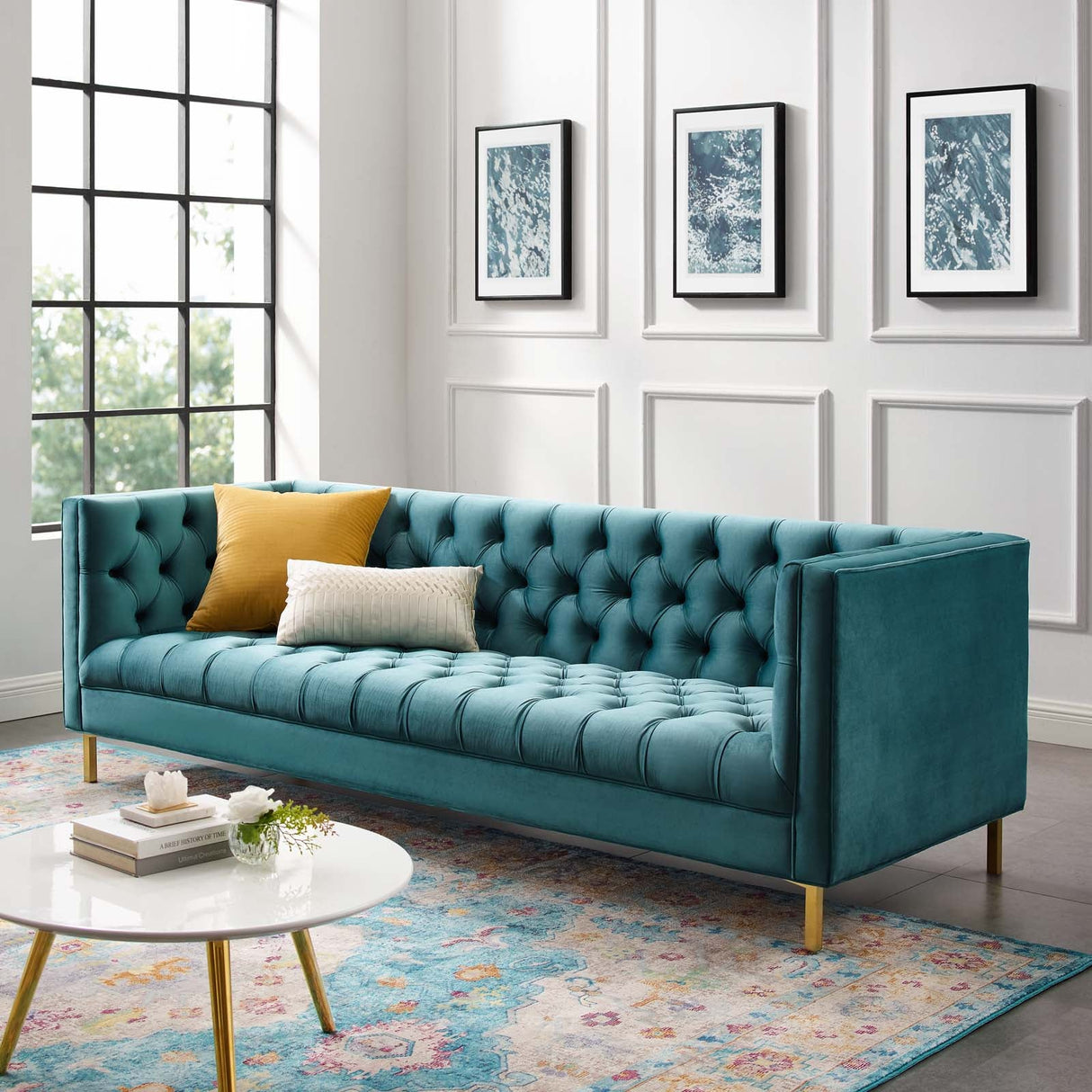 Delight Tufted Button Performance Velvet Sofa - Glam Deco & Stain-Resistant