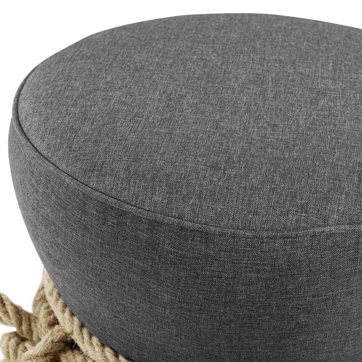 Beat Nautical Rope Upholstered Fabric Ottoman - Coastal Modern & Versatile Footstool