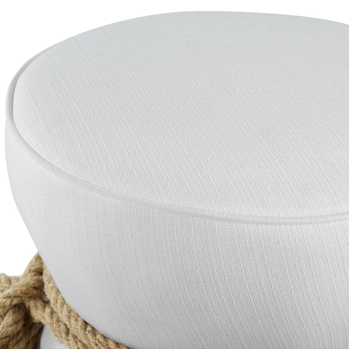 Beat Nautical Rope Upholstered Fabric Ottoman - Coastal Modern & Versatile Footstool